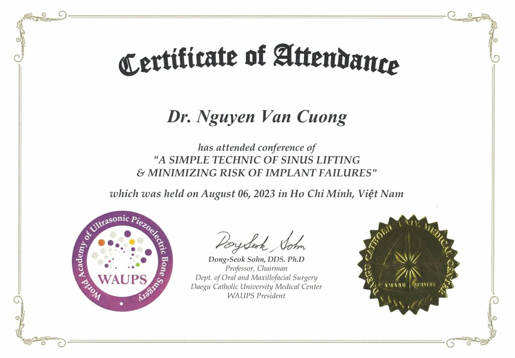 Chứng chỉ implant bác sĩ Cường 2